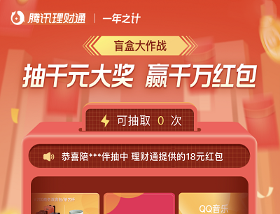 腾讯理财通盲盒大作战抽千元大奖活动（抽京东卡/电子券/腾讯视频会员等）
