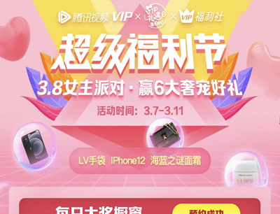腾讯视频VIP超级福利节抽奖会员周卡/公仔/富士拍立得等