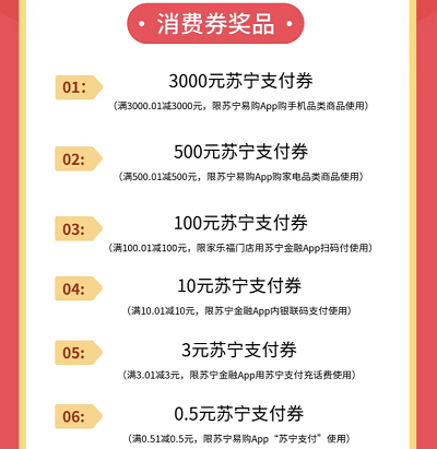 每日组队参与抽奖0.5-3000元苏宁支付消费券