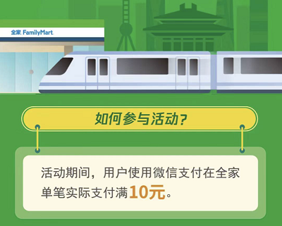 在全家微信支付满10元领取10元上海地铁Metro大都会地铁优惠券